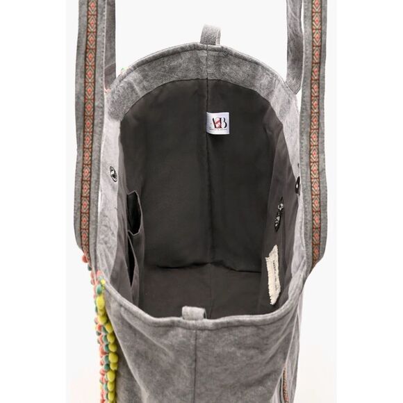 America & Beyond GARGOYLE EMBELLISHED GRAY HAND BEADED TOTE - Picture 3 of 9